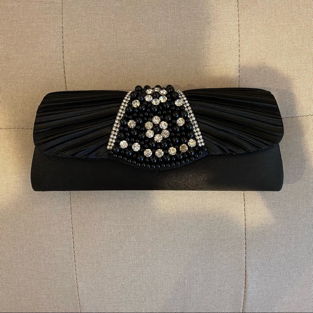 Black Rhinestone Beaded Evening Clutch Formal Wedding Cocktail Party Purse